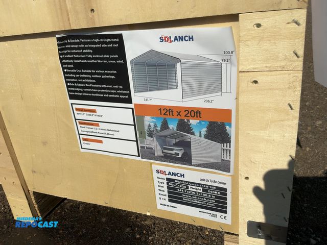 Lot 2-20127 - New SDLANCH 12’x20’ Carport with Enclosed Sidewalls, Cream Color, 141.7” wide x 236.2” deep x 100.8”...