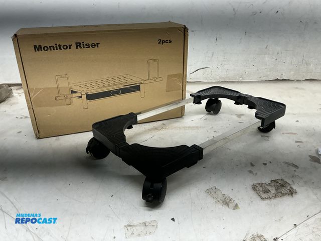 Lot 2-92177 - Lot includes: Moniter Riser Z106-BK &amp; Mobile PC tower stand w/ adjustable steel- on wheels