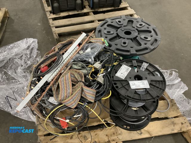 Lot 2-93945 - Skid lot of assorted of electrical supplies wires cables and cords