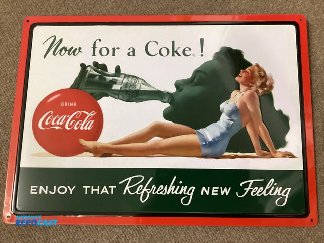 Lot 2-77717 - New metal sign. Now for a Coke! Drink Coca-Cola. Enjoy that refreshing new feeling. Measures approxi...