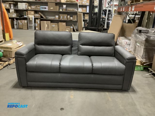 Lot 2-79306 - 1 New Gray RV couch, removable Velcro back cushions, leather like material,