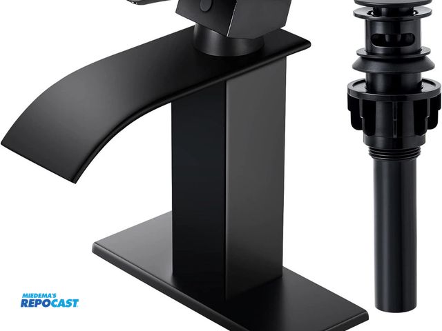 Lot 2-67092 - QOMOLANGMA Waterfall Bathroom Faucet, Matte Black Modern Single Handle Bathroom