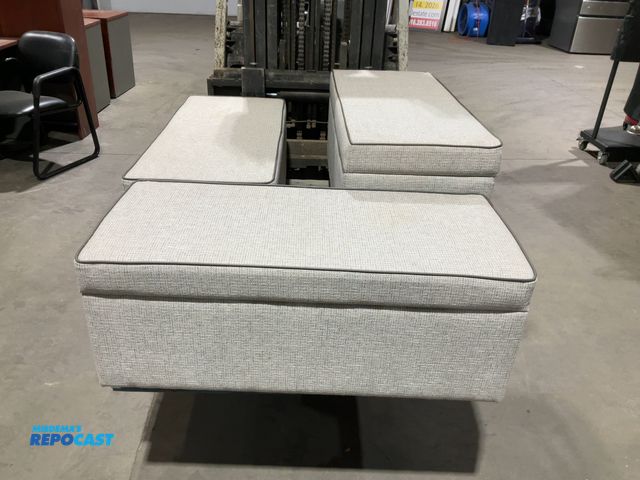 Lot 2-15206 - Set of 3 RV Storage Ottoman’s- Only 1 has legs- 38”x16”x15”