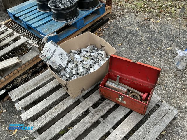 Lot 2-62940 - Large Lot of ladder jacks, hand tools, and Brian nuTone c350bn fan motor assembly.