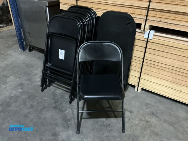 Lot 2-55169 - Lot of (13) black metal folding chairs (2) include black chair covers  (RSSC)