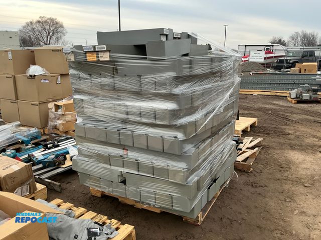 Lot 2-92298 - Skid lot of various gray plastic stackable storage bins