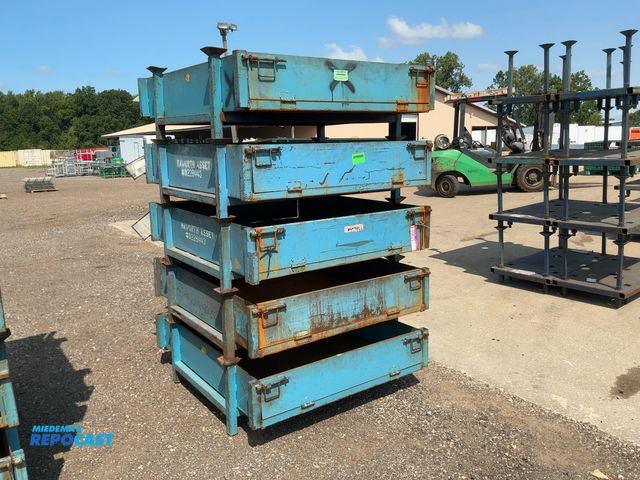 Lot 2-20623 - (5) Steel Stackable Bins, have hinged doors on two ends, 10" deep, approx. 53"x48"