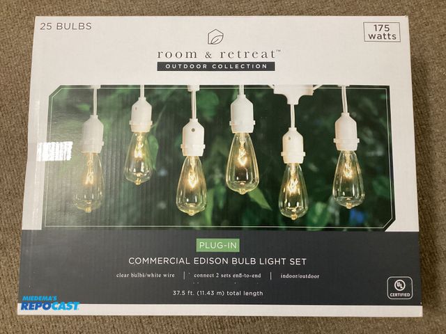 Lot 2-19137 - New Room and Retreat 25 light Commercial Edison bulb light set. 36 feet lighted length, total length...