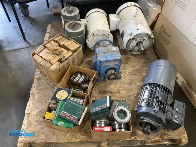 Lot 2-27678 - pallet of electrical motors and gear reduction boxes and various bearings