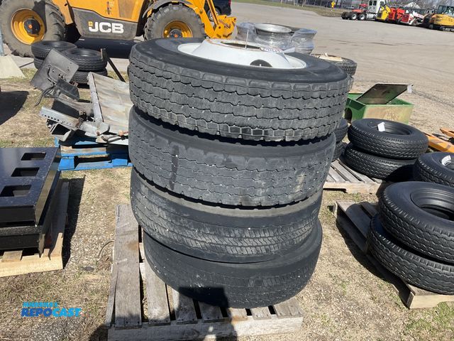 Lot 2-11543 - (4) Assorted 275/80R22.5 Semi Tires on Steel Hub Pilot Wheels