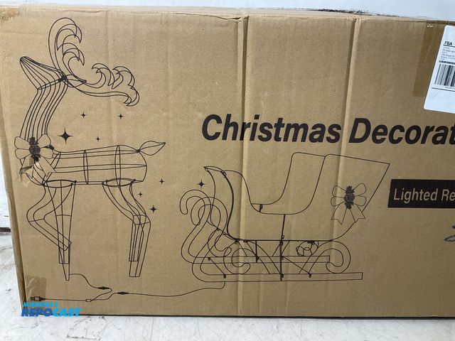 Lot 2-67037 - (1) Coflyard item# G3E005BGE01 outdoor white lighted reindeer sleigh ornament.