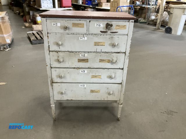 Lot 2-67890 - Steel red and white storage chest on wheels - (6) drawers  - approx. 32” x 18” x 45.5” tall