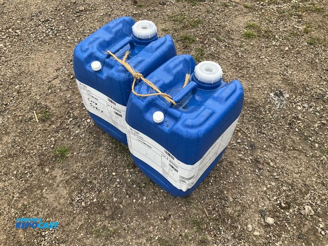 Lot 2-34909 - lot of 2 5 gallon blue plastic containers, contained corn syrup flavoring