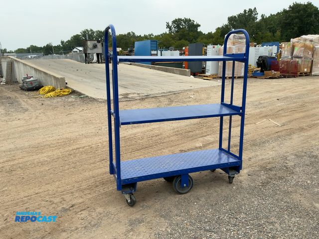 Lot 2-24700 - Royal blue 3 level industrial cart approx. 50”x17”x61”