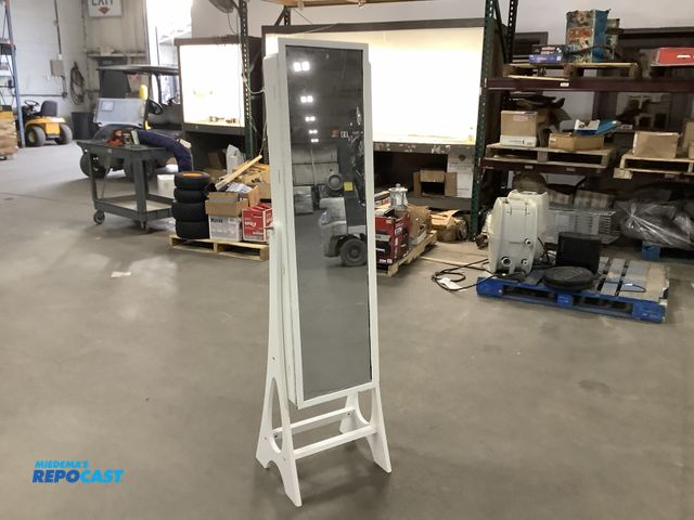 Lot 2-36736 - 1white wooden full body mirror with jewelry case inside