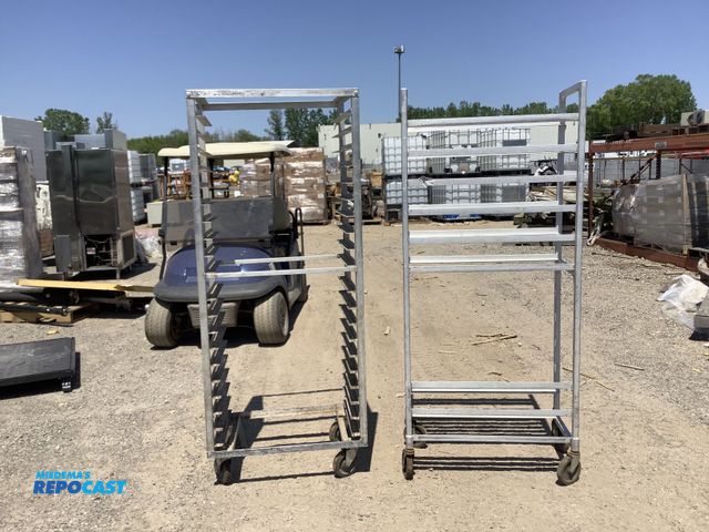 Lot 2-96367 - Lot of (2) Metal Pan Rack Carts, One Is Missing Shelves. Measurements are 69”x15.25”x30” and19”x64”x...