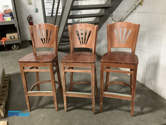Lot 2-74477 - 3 Wooden stools/chairs (16.5”x15.5”x44”H)