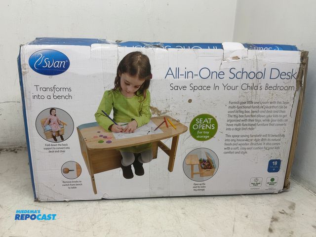 Lot 2-93790 - Svan All-in-One kids School Desk with storage space under seat and can turn into a bench
