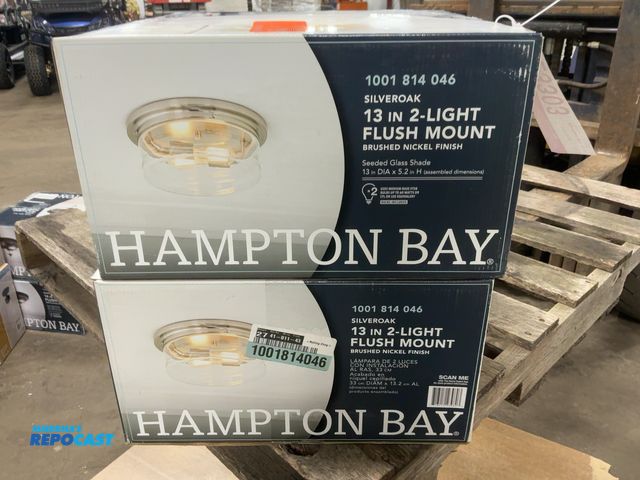 Lot 2-23303 - (2) Hampton Bay Silveroak 13” 2-Light Flush Mount Light Fixtures, Brushed Nickel Finish, Seeded Glas...