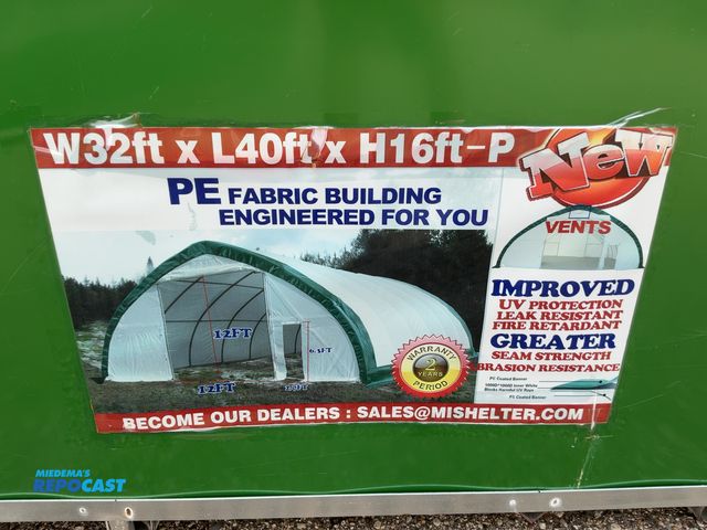 Lot 2-21282 - New Suihe 32'Wx40'Lx16'T PE Fabric Shelter Building, hot dipped galvanized steel tubing, 12'x12' fro...