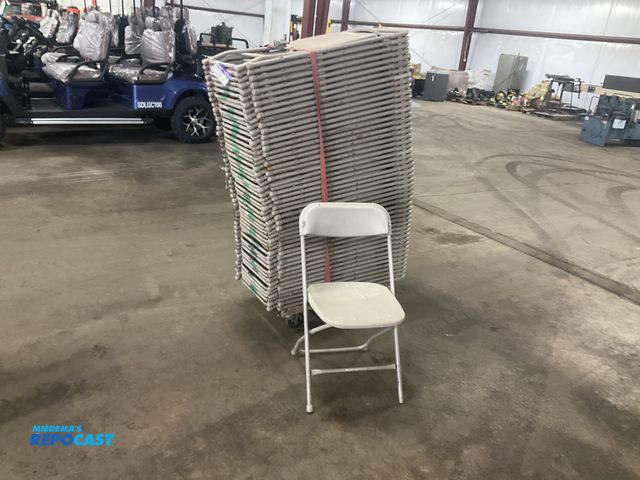 Lot 2-33233 - (50) folding chairs with plastic seats and backrests, metal frames, sells with cart, used