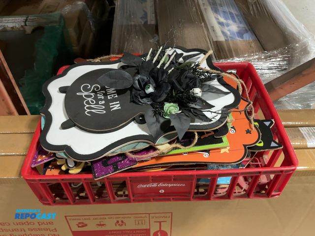 Lot 2-96536 - Crate of Assorted Halloween, Thanksgiving, and Christmas Decorations