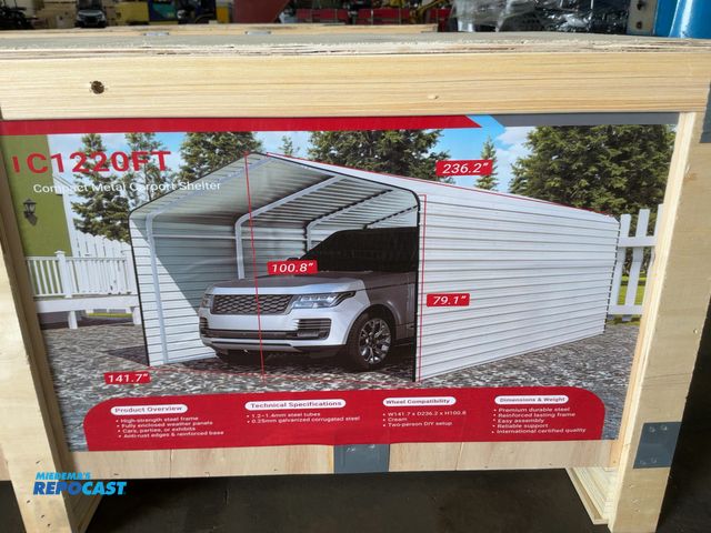 Lot 2-41417 - New SDLANCH 12’x20’ Carport with Enclosed Sidewalls, 141.7” wide x 236.2” deep x 100.8” tall Overall...