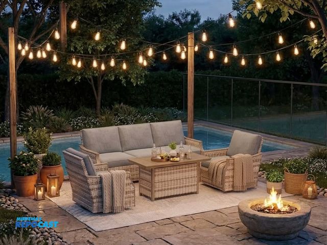 Lot 2-35192 - Outdoor Patio Furniture Set, multicolor base with grey cushions, 4 boxes in set