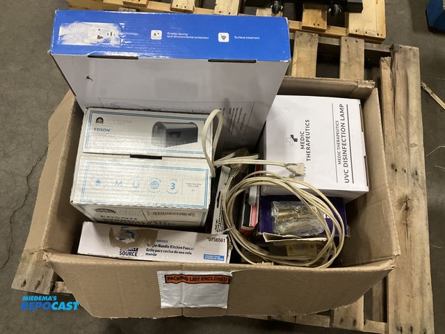Lot 2-67993 - Box of faucets, door knob, house supplies and more