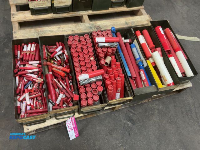 Lot 2-21476 - (7) Metal Bins of Assorted End Mills, all appear new/unused, approx. 1/8" to 1-1/2" size range, High...