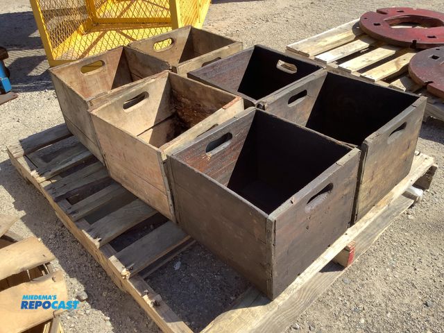 Lot 2-34764 - Lot of (6) vintage antique collectible wooden box mile crates - the sides are red paint stenciled an...