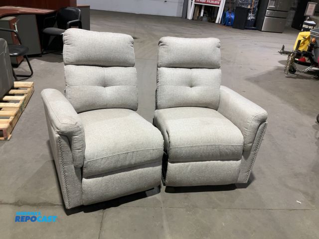Lot 2-15216 - Pair of Matching gray Powered RV Loveseat/Recliners