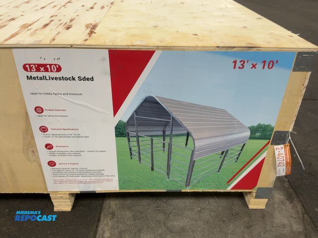 Lot 2-40742 - New SDLANCH 13'x10' Metal Livestock Shed, 2"x2" 16 Gauge Frame, 27 Gauge Galvanized Corrugated Steel...
