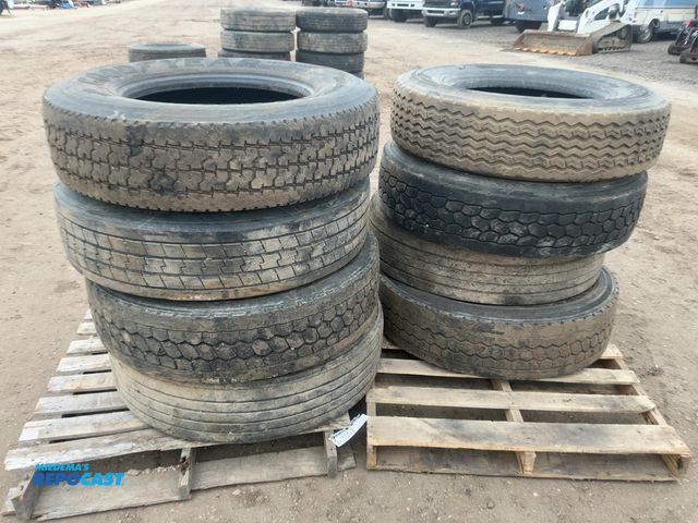 Lot 2-11007 - (8) Assorted Used Low Profile 22.5 Semi Tires, sizes include 295/75R22.5 and 275/80R22.5