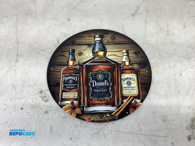 Lot 2-92409 - Daniel’s whiskey metal circular sign approx. 8”