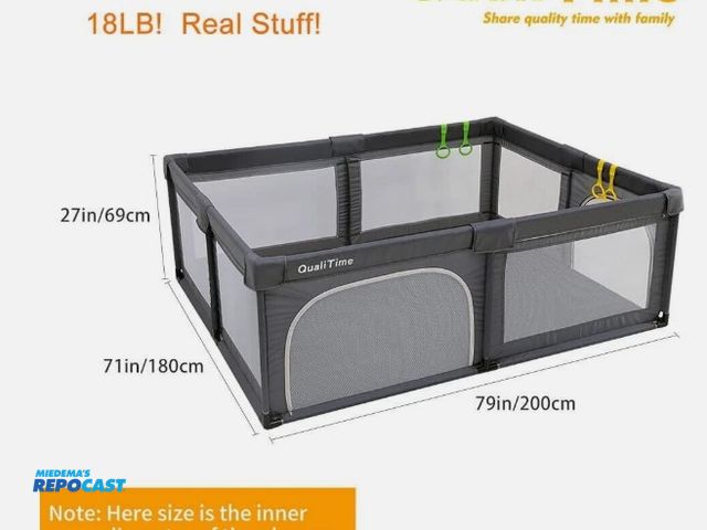 Lot 2-19555 - 1 Qualitime Baby Playpen Dark Gray 71 inches x 79 inches x 27 inches high (180cm x 200cm) Brand New ...