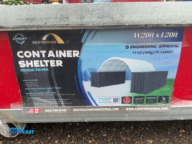 Lot 2-44314 - New Chery Industrial Gold Mountain 20’x20’ Container Shelter, Single Truss, 11 Oz PE Fabric, Galvani...