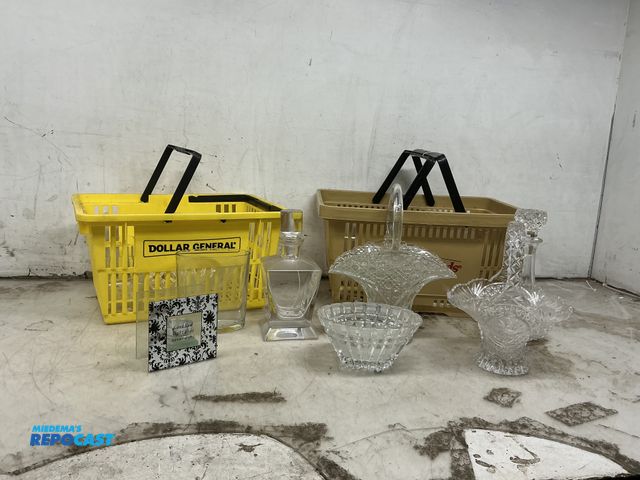 Lot 2-74239 - Lot of various glassware including vases, jars, bottles, and more