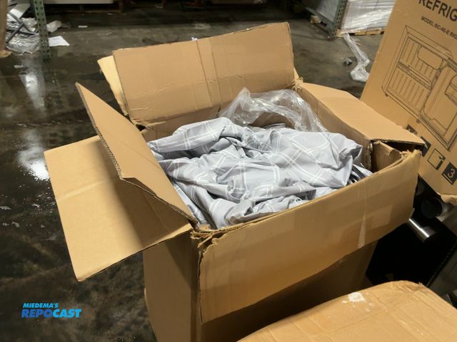 Lot 2-13328 - Box of (45) King-Sized Gray and White Bedsheets