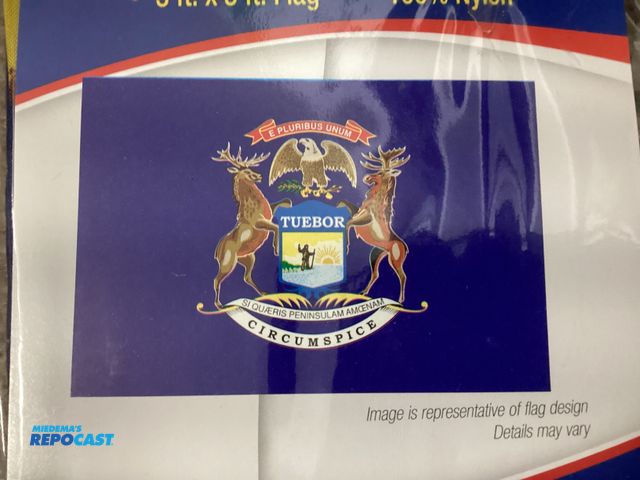 Lot 2-76422 - New State of Michigan flag. 3 ft. x 5 ft. By Annin flag makers. Double stitched construction, 100% h...