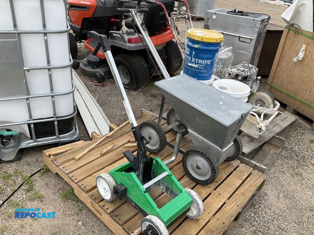 Lot 2-13229 - 2 skids of ain’t supply a paint sprayer and line maker included with some paint and some other line ...