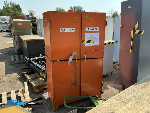 Lot 2-24650 - 39”x19”x65”H metal orange safety harness cabinet