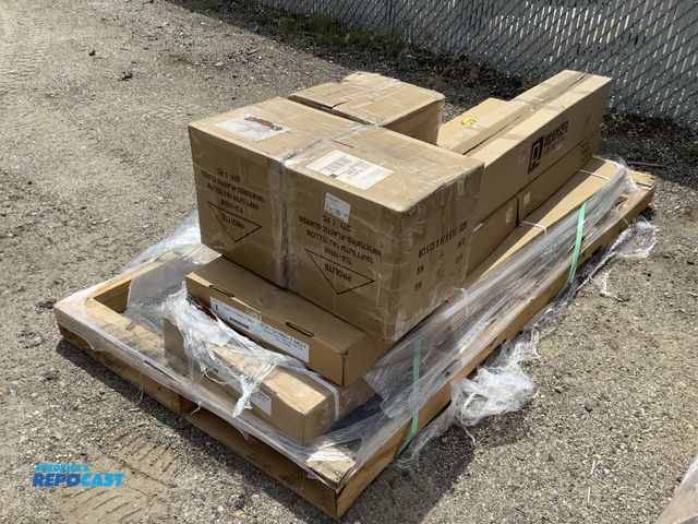 Lot 2-10361 - Skid lot of various lots and industrial parts including: 2 new full size metal lockers, 3 yellow uti...