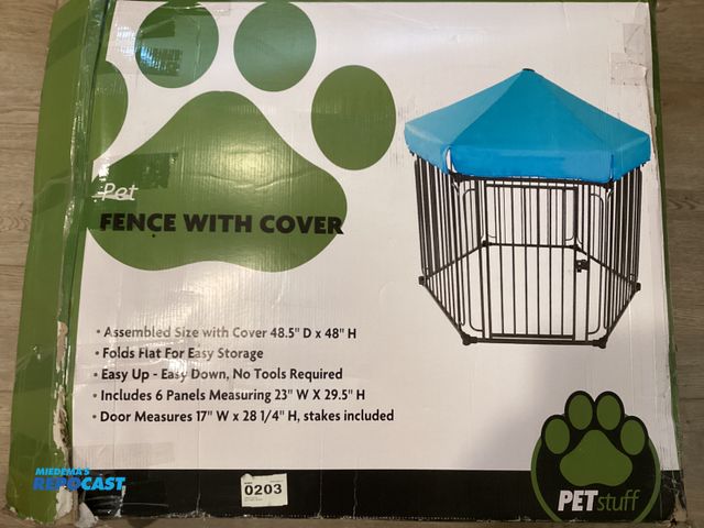 Lot 2-77708 - Pet fence with cover. OPEN BOX. Appears to be unused and complete but sold AS IS. 48.5” deep X 48” h...