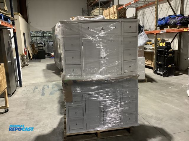 Lot 2-34942 - Skid lot of miscellaneous household furniture including: assorted dressers and cabinets, glass sink ...