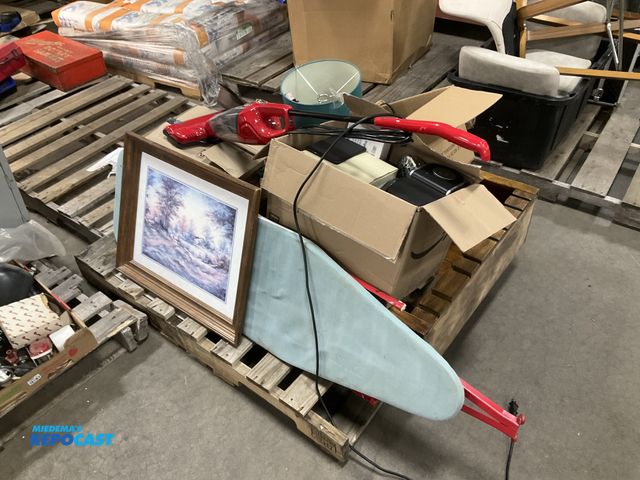 Lot 2-67618 - lot of miscellaneous items including cast iron pan, vacuum lamps, new hamper, clocks, picture, bookc...