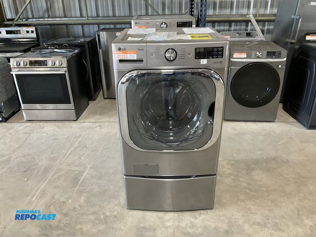 Lot 2-40220 - Scratch & Dent LG WM8980HVA Stackable SMART Front Load Washer in Black Steel with Steam & Turbowash ...
