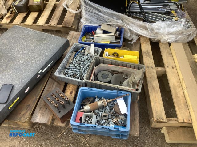 Lot 2-32841 - Skid lot of industrial items including stencil cleaner tray, slide hammer puller, fasteners, bolts