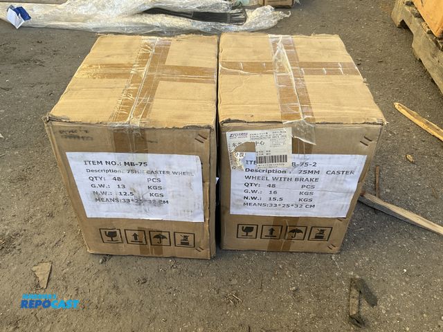 Lot 2-62710 - lot of (96)75mm swivel caster wheels 4 bolt plate (48) regular and (48) with brake