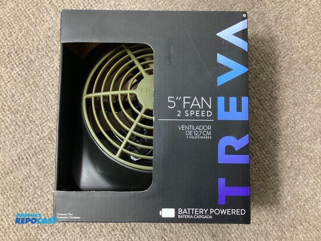 Lot 2-69905 - New TREVA 5” 2 speed battery operated fan. Adjustable tilt, two speed fan, runs off two D batteries....